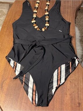 Baiia Black One-Piece Swimsuit with Striped Lining Reversible